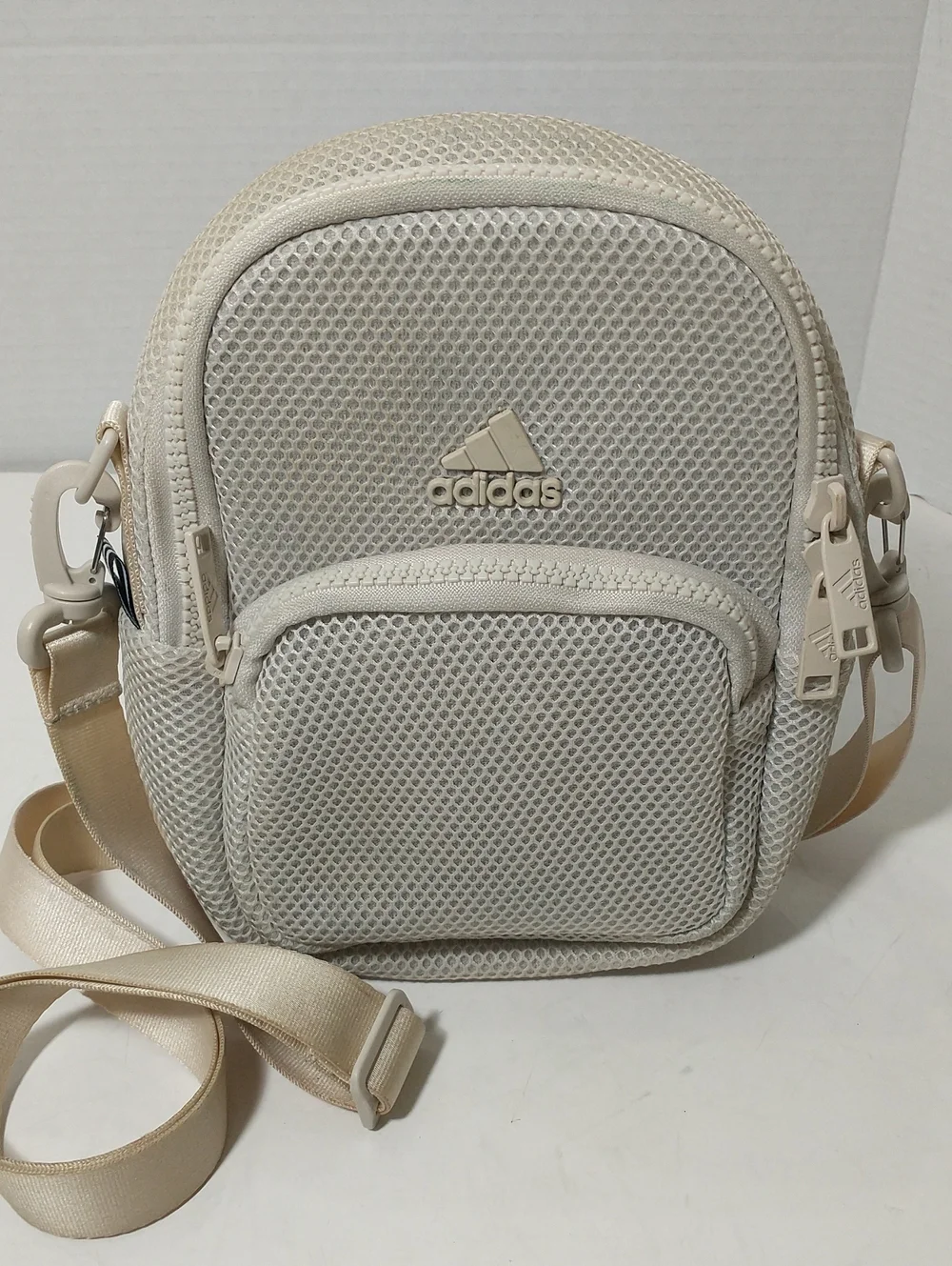 Adidas Air Mesh Mini Backpack, Mesh, Adjustable, Convertible, Crossbody, Beige